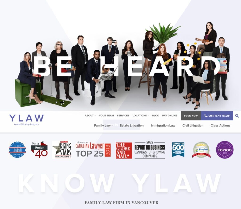 Screenshot showcasing YLaw's homepage, a leading example of innovative websites for law firms with a focus on user experience and design.