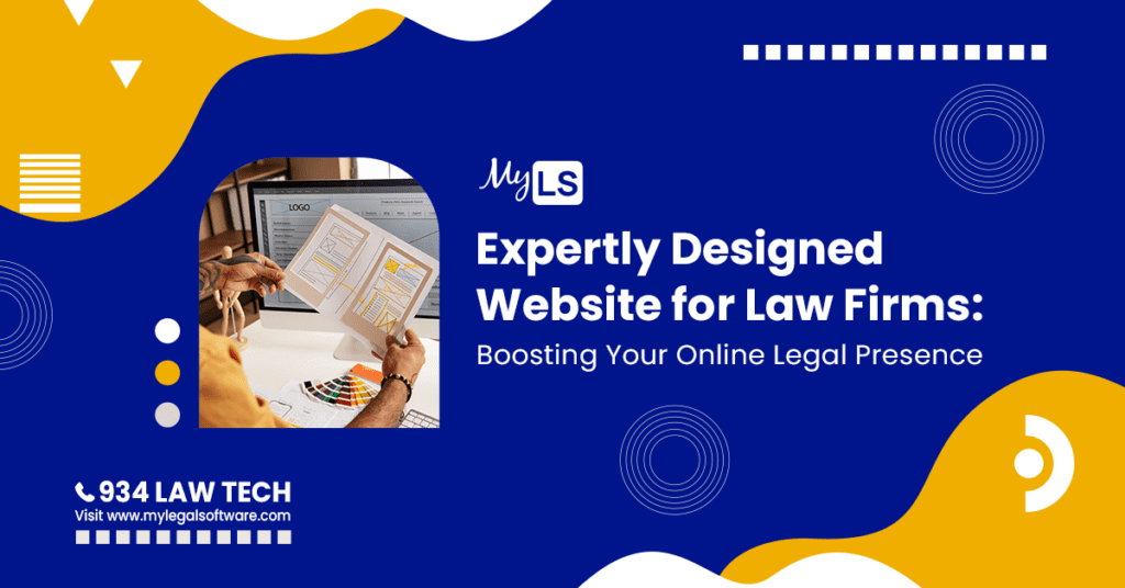 A promotional image showing two hands holding wireframes of a website, with text that reads 'Expertly Designed Website for Law Firms: Boosting Your Online Legal Presence' and a logo for MyLegalSoftware