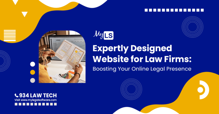 A promotional image showing two hands holding wireframes of a website, with text that reads 'Expertly Designed Website for Law Firms: Boosting Your Online Legal Presence' and a logo for MyLegalSoftware