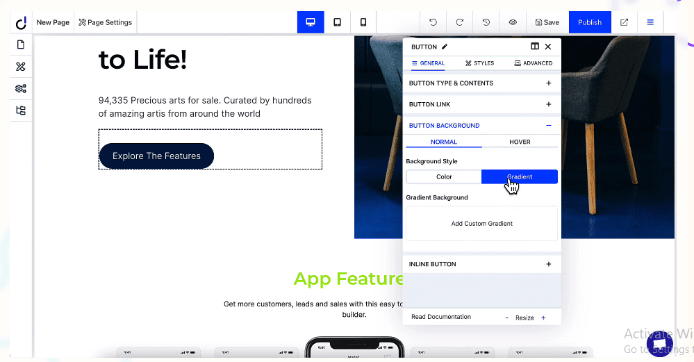 Snapshot of the dorik website builder
